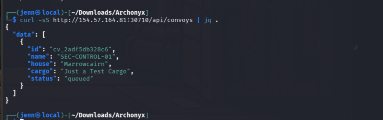 API returning the submitted test convoy record